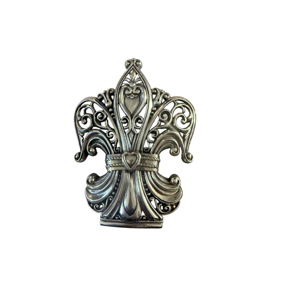 Brighton Silver Fleur De Lis Heart Scroll Decorative Accessory Ornament 3.25in